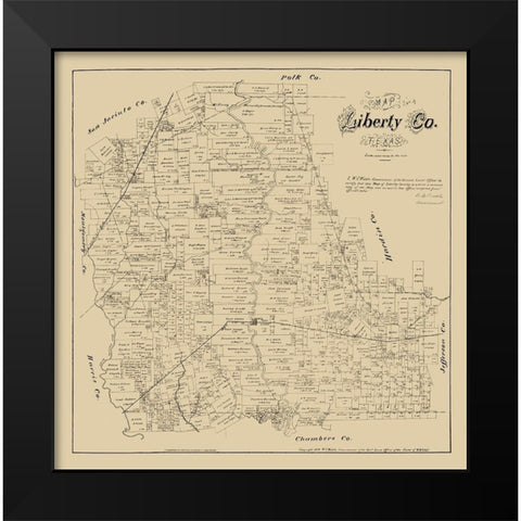 Liberty County Texas - Walsh 1879 Black Modern Wood Framed Art Print by Walsh