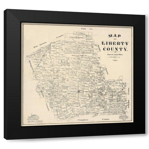 Liberty County Texas - Baker 1895 Black Modern Wood Framed Art Print with Double Matting by Baker