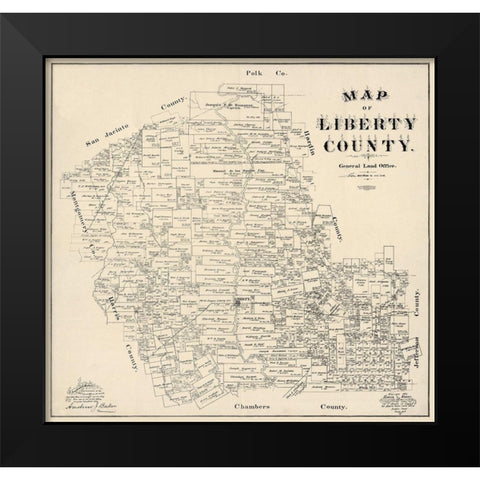 Liberty County Texas - Baker 1895 Black Modern Wood Framed Art Print by Baker