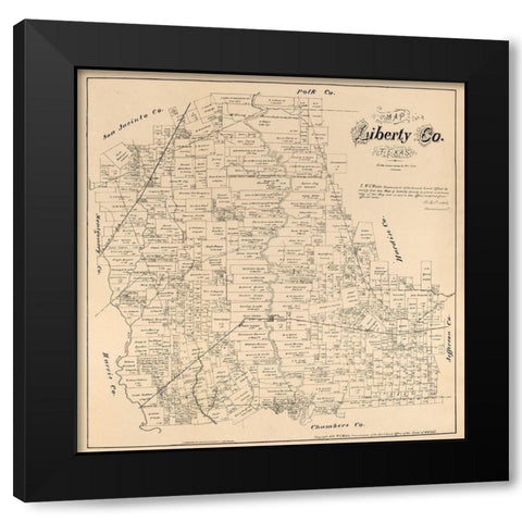 Liberty County Texas - Walsh 1879 Black Modern Wood Framed Art Print with Double Matting by Walsh
