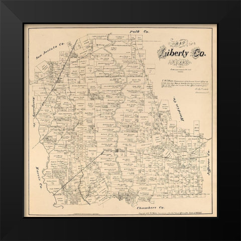 Liberty County Texas - Walsh 1879 Black Modern Wood Framed Art Print by Walsh