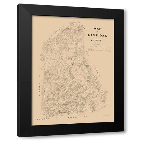 Live Oak County Texas - Walsh 1879 Black Modern Wood Framed Art Print with Double Matting by Walsh