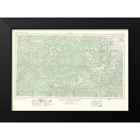 Llano Texas Quad - USGS 1954 Black Modern Wood Framed Art Print by USGS