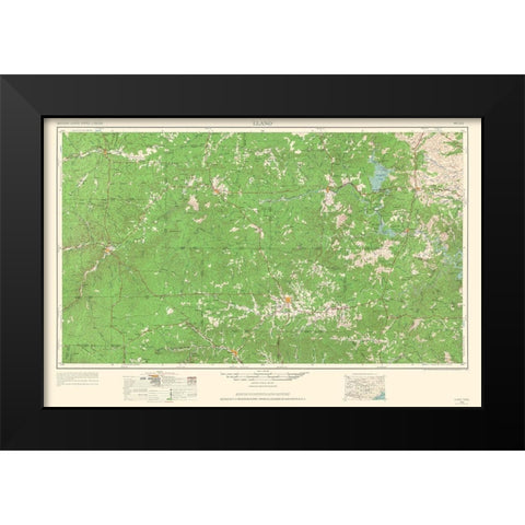 Llano Texas Quad - USGS 1964 Black Modern Wood Framed Art Print by USGS