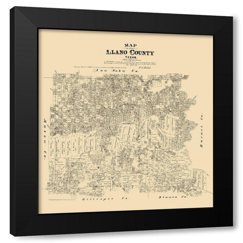 Llano County - Walsh 1879 Black Modern Wood Framed Art Print by Walsh