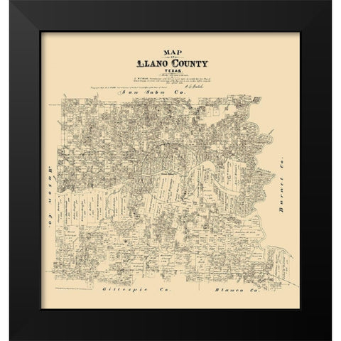 Llano County - Walsh 1879 Black Modern Wood Framed Art Print by Walsh