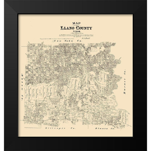 Llano County Texas - Walsh 1879 Black Modern Wood Framed Art Print by Walsh