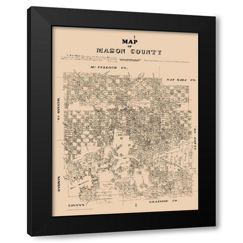 Mason County Texas - Walsh 1879 Black Modern Wood Framed Art Print with Double Matting by Walsh