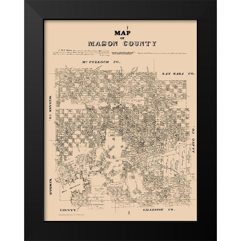 Mason County Texas - Walsh 1879 Black Modern Wood Framed Art Print by Walsh