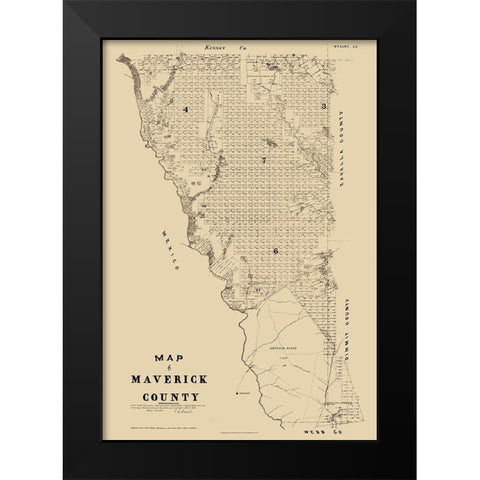 Maverick County Texas - Walsh 1879 Black Modern Wood Framed Art Print by Walsh