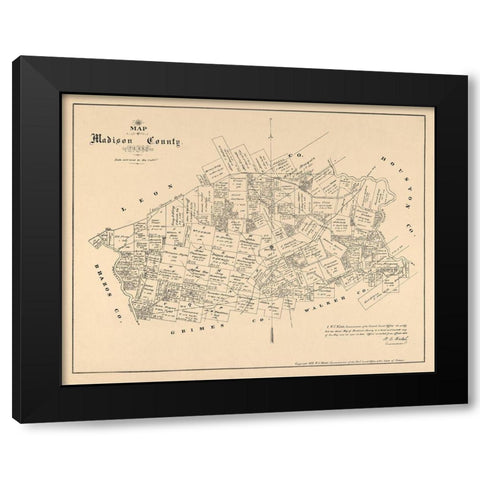 Madison County Texas - Walsh 1879 Black Modern Wood Framed Art Print by Walsh