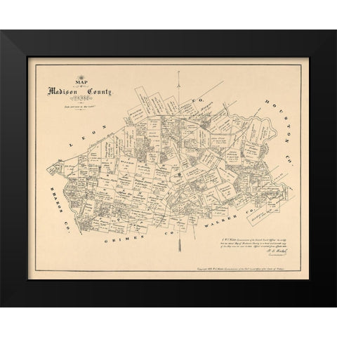 Madison County Texas - Walsh 1879 Black Modern Wood Framed Art Print by Walsh