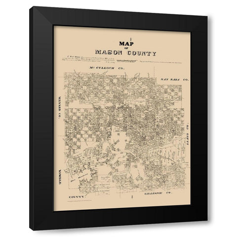 Mason County Texas - Walsh 1879 Black Modern Wood Framed Art Print with Double Matting by Walsh