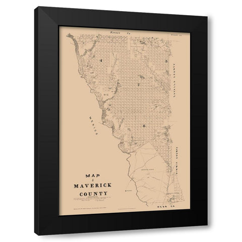 Marverick County Texas - Walsh 1897 Black Modern Wood Framed Art Print with Double Matting by Walsh
