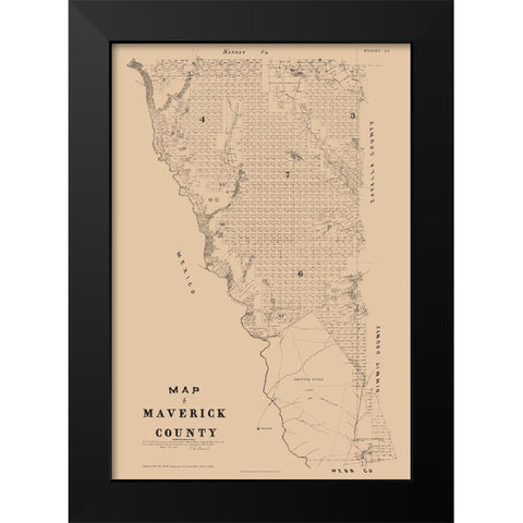 Marverick County Texas - Walsh 1897 Black Modern Wood Framed Art Print by Walsh