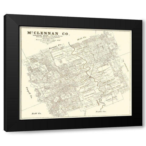 Mclennan Texas Landowner - Land Office 1878 Black Modern Wood Framed Art Print by Land Office