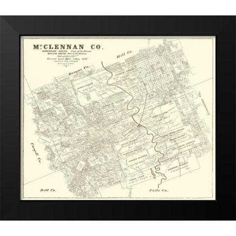 Mclennan Texas Landowner - Land Office 1878 Black Modern Wood Framed Art Print by Land Office