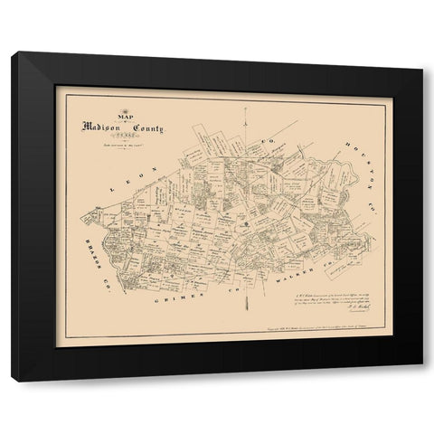 Madison County Texas - Walsh 1879 Black Modern Wood Framed Art Print by Walsh