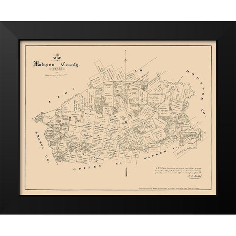 Madison County Texas - Walsh 1879 Black Modern Wood Framed Art Print by Walsh