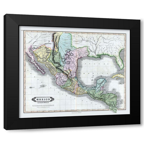 Mexico - Guatemala - Lizars 1833 Black Modern Wood Framed Art Print by Lizars
