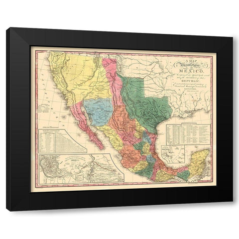 Texas - Mexico - Tanner 1847 Black Modern Wood Framed Art Print by Tanner