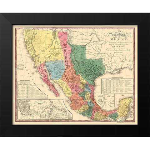 Texas - Mexico - Tanner 1847 Black Modern Wood Framed Art Print by Tanner