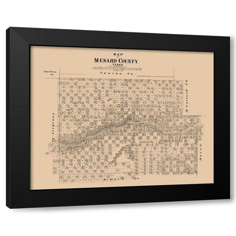 Menard County Texas - Walsh 1879 Black Modern Wood Framed Art Print with Double Matting by Walsh
