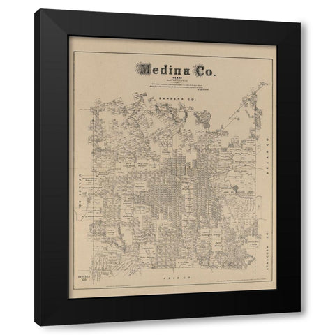 Medina County Texas - Walsh 1879 Black Modern Wood Framed Art Print with Double Matting by Walsh