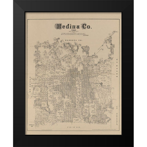 Medina County Texas - Walsh 1879 Black Modern Wood Framed Art Print by Walsh