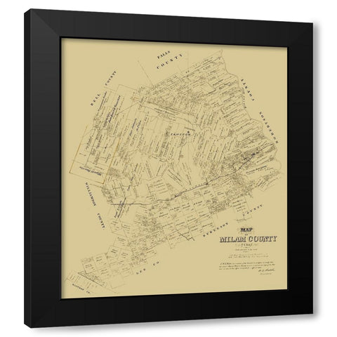 Milam County Texas - Walsh 1879 Black Modern Wood Framed Art Print with Double Matting by Walsh