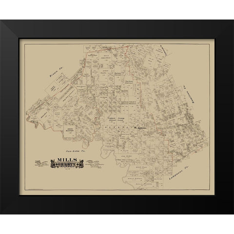 Mills County Texas - Hall 1888 Black Modern Wood Framed Art Print by Hall