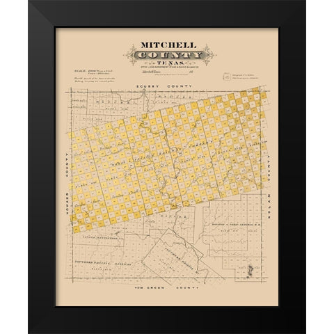 Mitchell County Texas - Gast 1870 Black Modern Wood Framed Art Print by Gast