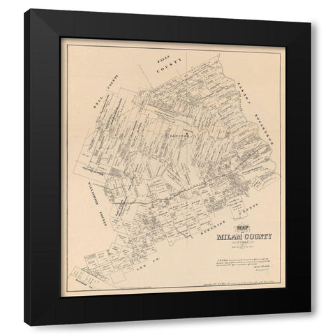 Milam County Texas - Walsh 1879 Black Modern Wood Framed Art Print with Double Matting by Walsh
