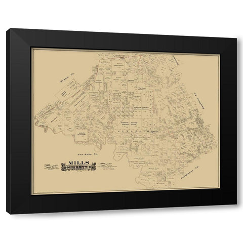 Mills County Texas - Hall 1888 Black Modern Wood Framed Art Print with Double Matting by Hall
