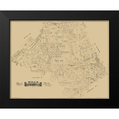 Mills County Texas - Hall 1888 Black Modern Wood Framed Art Print by Hall