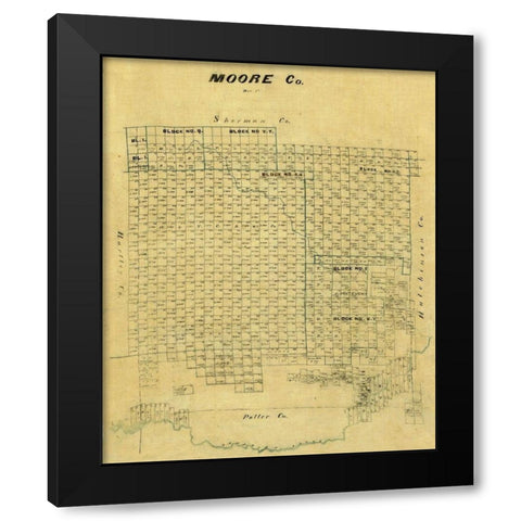 Moore County Texas -1878 Black Modern Wood Framed Art Print with Double Matting by Unknown