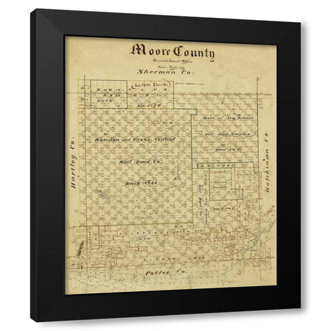 Moore County Texas -1884 Black Modern Wood Framed Art Print with Double Matting by Unknown