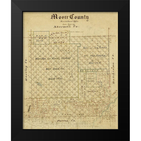 Moore County Texas -1884 Black Modern Wood Framed Art Print by Unknown