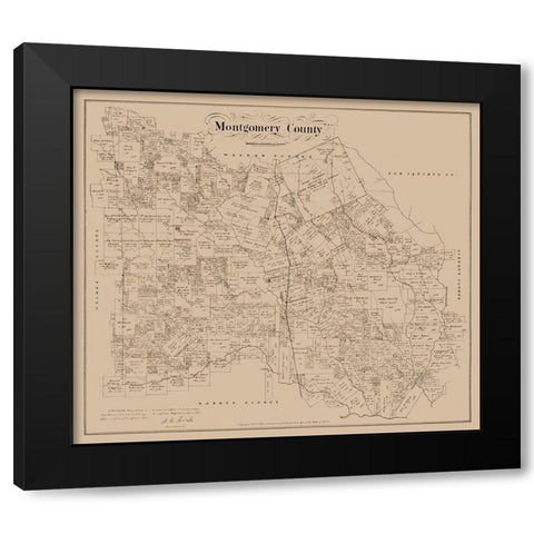 Montgomery County Texas - Walsh 1880 Black Modern Wood Framed Art Print with Double Matting by Walsh