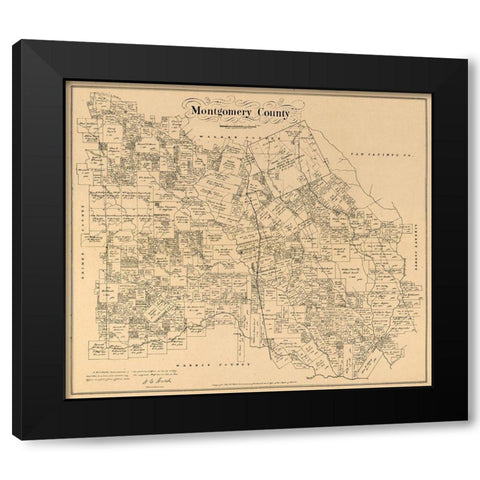 Montgomery County Texas - Walsh 1880 Black Modern Wood Framed Art Print with Double Matting by Walsh
