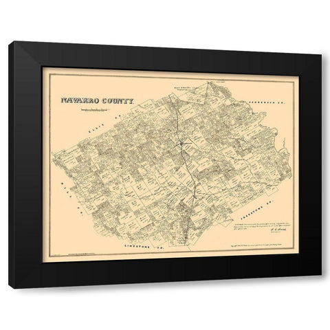Navarro County Texas - Walsh 1880 Black Modern Wood Framed Art Print with Double Matting by Walsh
