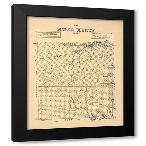 Nolan County Texas -1890 Black Modern Wood Framed Art Print with Double Matting by Unknown