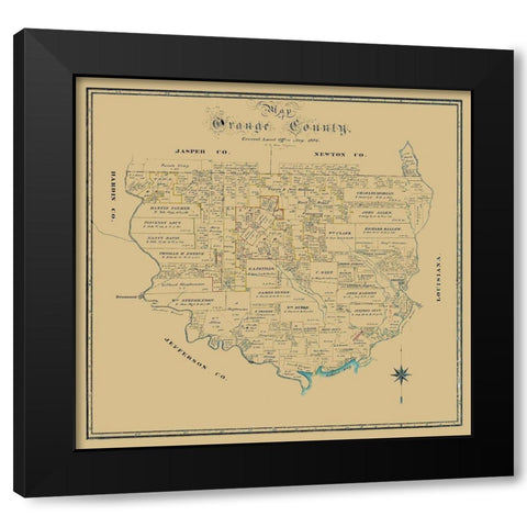 Orange County Texas - Biau 1886 Black Modern Wood Framed Art Print by Biau