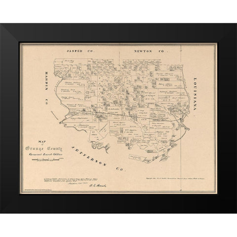 Orange County Texas - Walsh 1880 Black Modern Wood Framed Art Print by Walsh