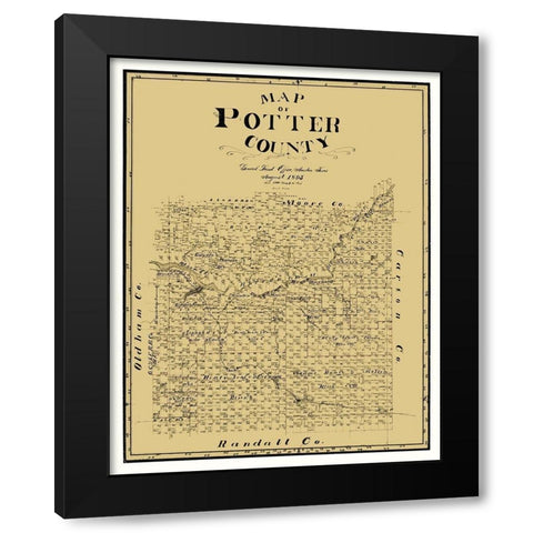 Potter County Texas - Cram 1895 Black Modern Wood Framed Art Print with Double Matting by Cram