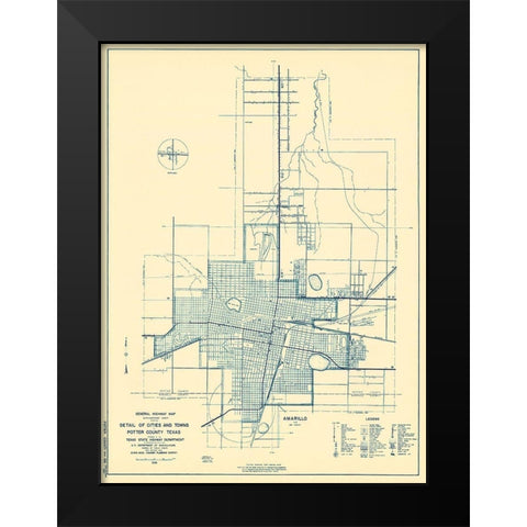 Potter Texas Highway - Highway Dept 1936 Black Modern Wood Framed Art Print by Highway Dept