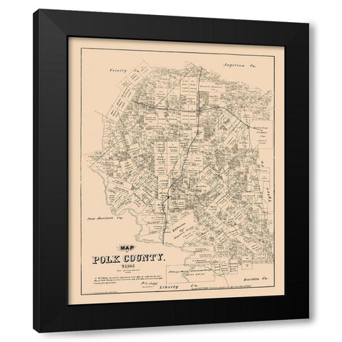 Polk County Texas - Walsh 1879 Black Modern Wood Framed Art Print by Walsh