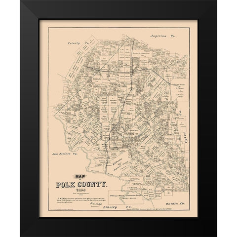 Polk County Texas - Walsh 1879 Black Modern Wood Framed Art Print by Walsh