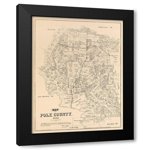 Polk County Texas - Walsh 1879 Black Modern Wood Framed Art Print by Walsh