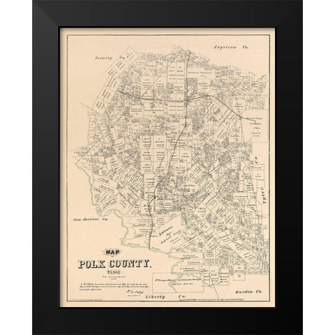 Polk County Texas - Walsh 1879 Black Modern Wood Framed Art Print by Walsh